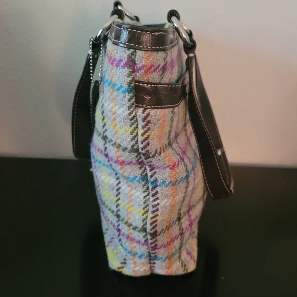 Coach Penelope Tattersall Plaid Wool Tweed Leather Handbag - Picture 6 of 13